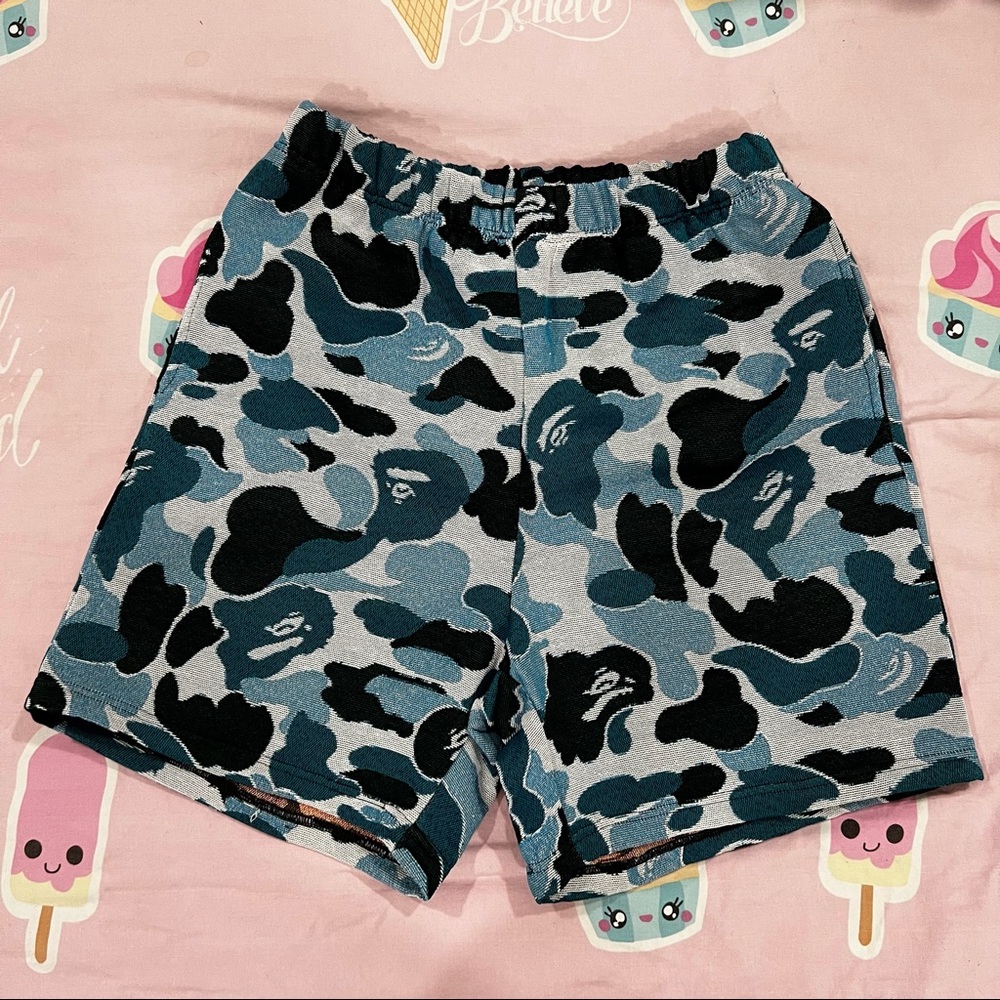 bape woven tapestry shorts
